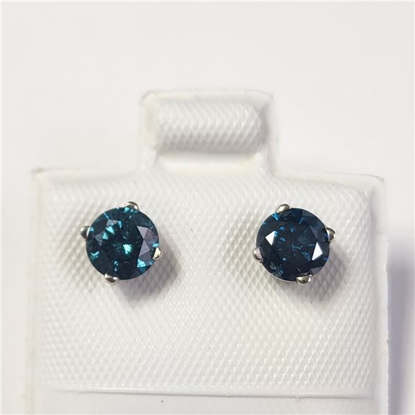 14K WHITE GOLD BLUE DIAMOND TREATED(0.98CT)  EARRINGS  (WEIGHT 0.73G)