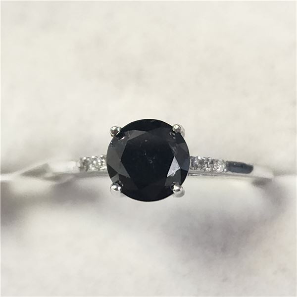 14K WHITE GOLD BLACK DIAMOND(1.4CT) DIAMOND(0.05CT)  RING (SIZE 7) (WEIGHT 2.44G)