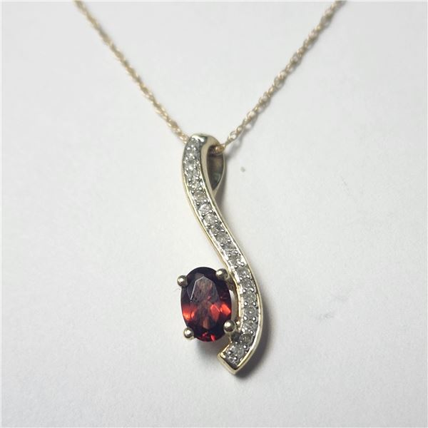 10K YELLOW GOLD GARNET(0.6CT) DIAMOND(0.2CT)  NECKLACE  (LENGTH 18"INCHES)