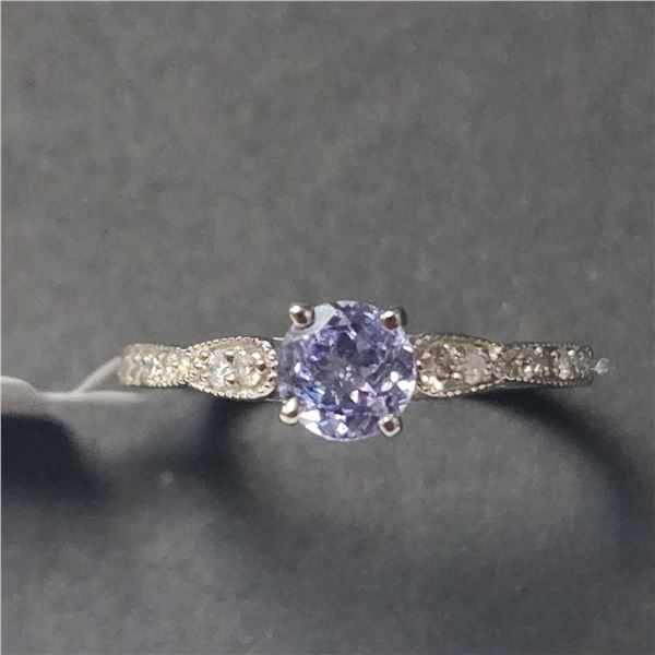 14K WHITE GOLD TANZANITE(0.55CT) DIAMOND(0.08CT)  RING (SIZE 6.5) (WEIGHT 1.72G)