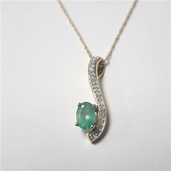 10K YELLOW GOLD EMERALD 18"(0.5CT) DIAMOND(0.2CT)  NECKLACE (WEIGHT 1.55G)