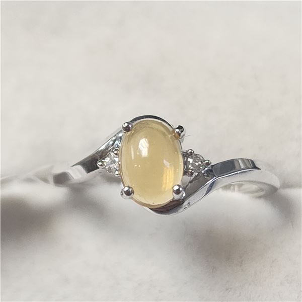 10K WHITE GOLD OPAL(1CT) DIAMOND(0.02CT)  RING (SIZE 7) (WEIGHT 1.76G)