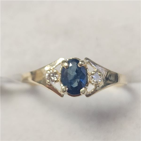 10K YELLOW GOLD SAPPHIRE(0.65CT) DIAMOND(0.04CT)  RING (SIZE 6) (WEIGHT 1.38G)