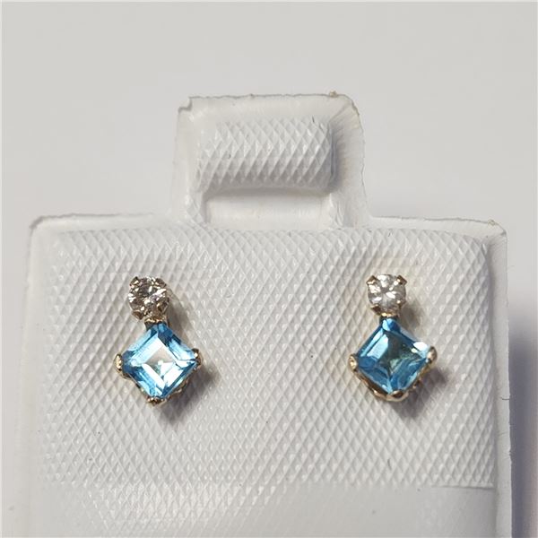 10K YELLOW GOLD BLUE TOPAZ(0.44CT) DIAMOND(0.06CT)  EARRINGS