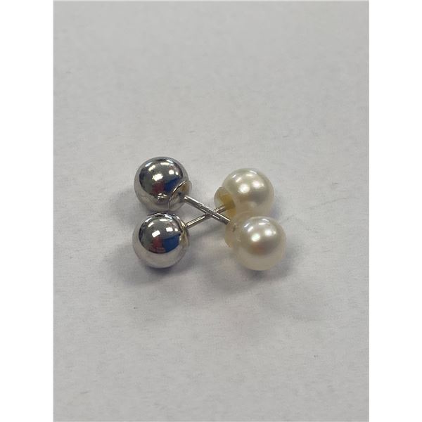 PAIR OF REVERSIBLE STERLING SILVER AND PEARL EARRINGS