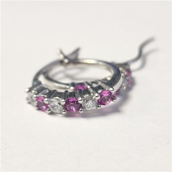 SILVER CREATED PINK SAPPHIRE  EARRINGS