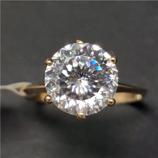 10K YELLOW GOLD WHITE MOISSANITE (2.42CT)  RING (SIZE 6.25) (WEIGHT 2.29G)