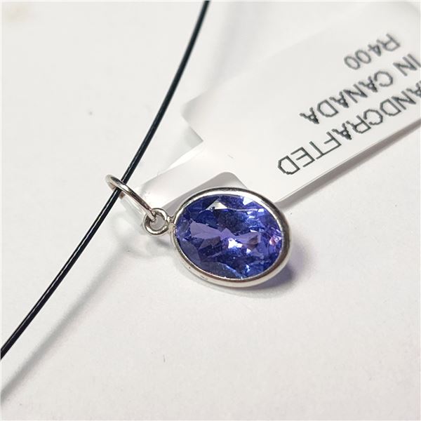 14K WHITE GOLD TANZANITE WITH HIGH FASHION CHORD  NECKLACE (WEIGHT 0.93G)