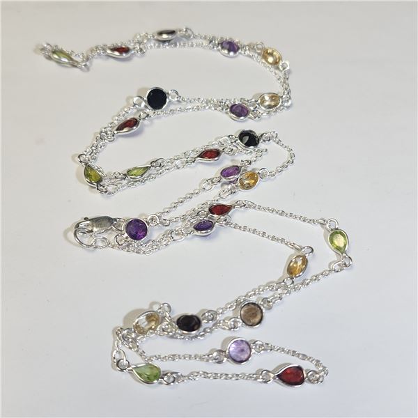 SILVER MUTIL GENUINE GEMSTONE 36"(20CT)  NECKLACE