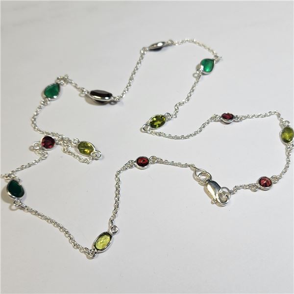 SILVER MULTI GENUINE GEMSTONE 18"  NECKLACE