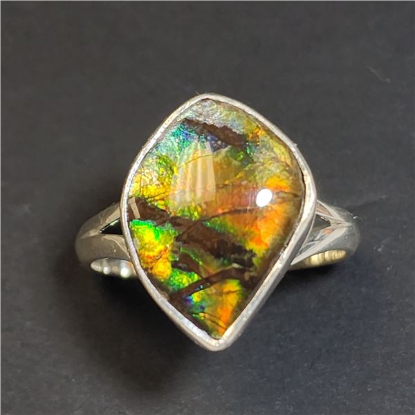 SILVER CANADIAN AMMOLITE RING SIZE 6.75