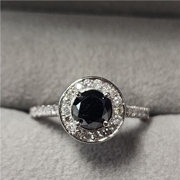 PLATINUM PT950 BLACK DIAMOND(0.8CT) DIAMOND(0.5CT)  RING (SIZE 6.5) (WEIGHT 5.48G)