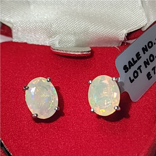 SILVER GENUINE OPAL 9X7MM  EARRINGS