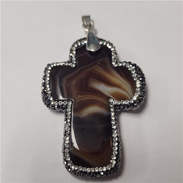 SILVER AGATE CZ AND MARCASITE  PENDANT