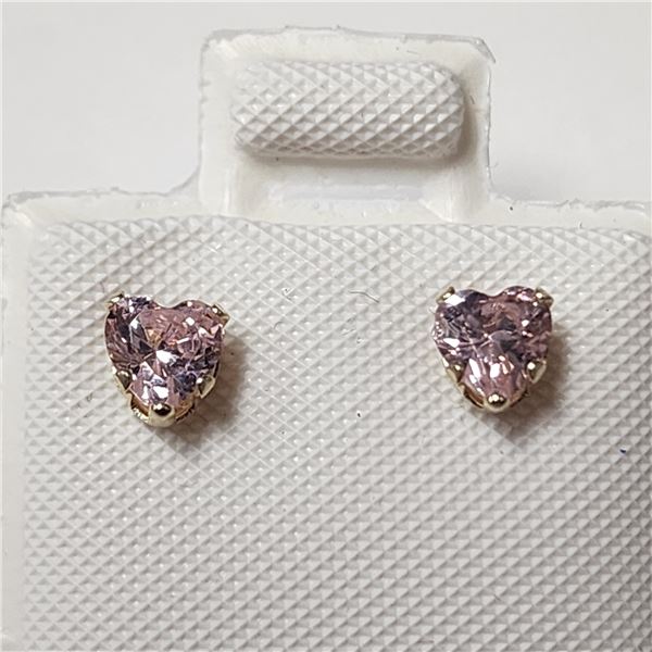 9K YELLOW GOLD PINK CZ   EARRINGS