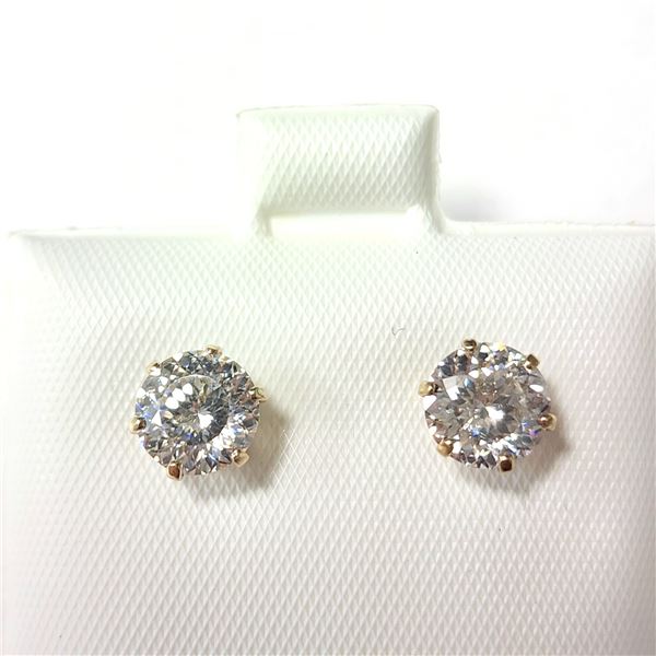 10K YELLOW GOLD WHITE MOISSANITE TEST LIKE DIAMOND LOOKS BETTER(2CT)  EARRINGS (WEIGHT 0.9G)