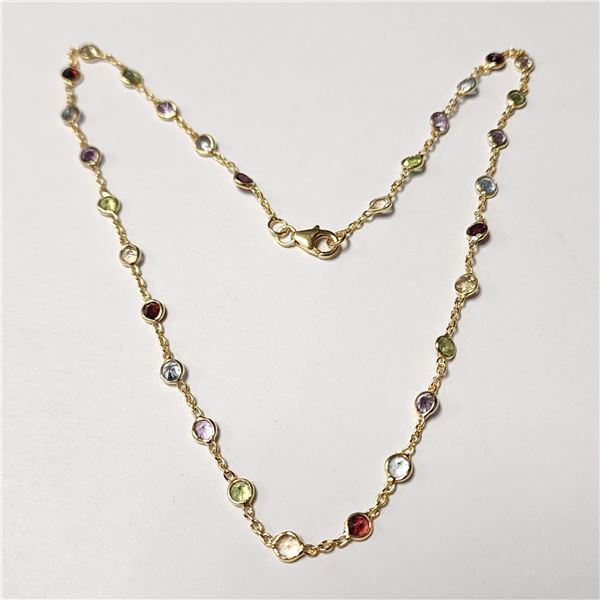 SILVER GOLD PLATED GENUINE MULTI GEMSTONE 18   NECKLACE