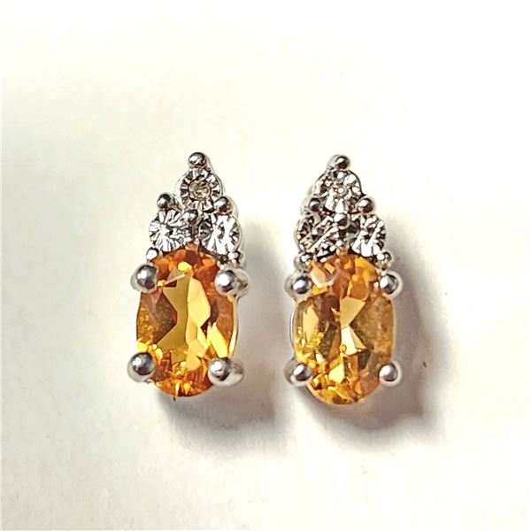 SILVER CITRINE AND DIAMOND  EARRINGS