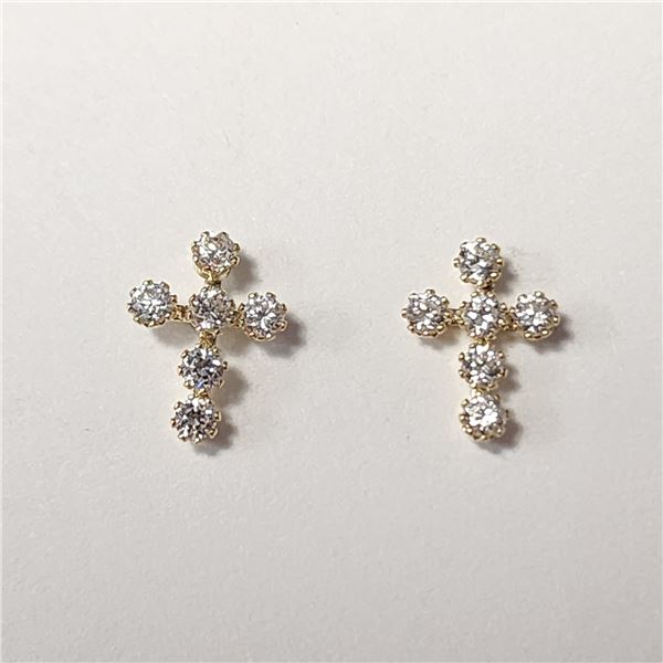 14K YELLOW GOLD CZ CROSS   EARRINGS