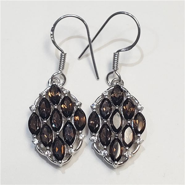 SILVER SMOKEY QUARTZ CZ(6.35CT) EARRINGS