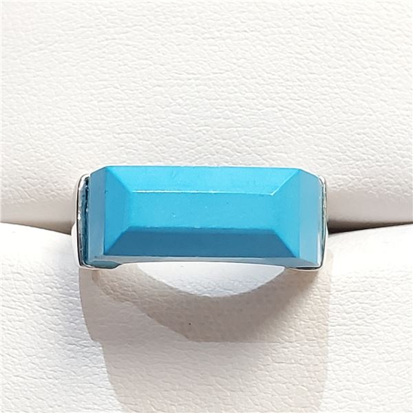 SILVER TURQUOISE MEN MADE(12.6CT) RING SIZE 7.75