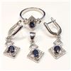 Image 1 : SILVER BLUE SAPPHIRE CZ(3.95CT) EARRING RING ( SIZE  7.25) PENDANT SET