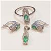 Image 1 : SILVER EMERALD CZ(3.35CT) EARRING RING ( SIZE 7) PENDANT SET