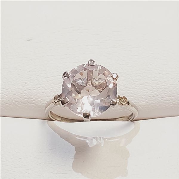 ROSE QUARTZ(4.5CT) & DIAMOND SILVER RING SIZE 6