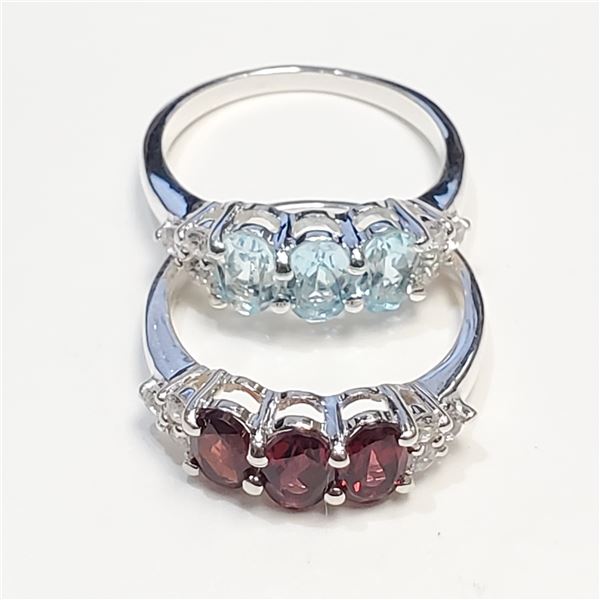 SILVER GARNET BLUE TOPAZ CZ(2.7CT) RING SIZE 7