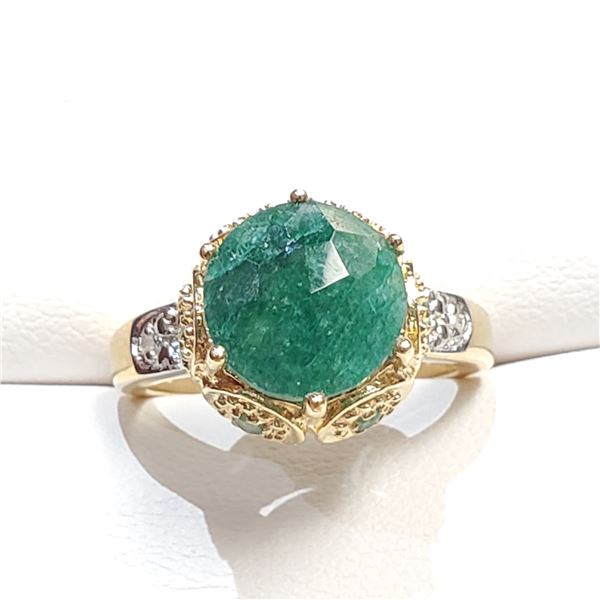 GOLD PLATED SIL EMERALD CZ(3.6CT) RING SIZE 7