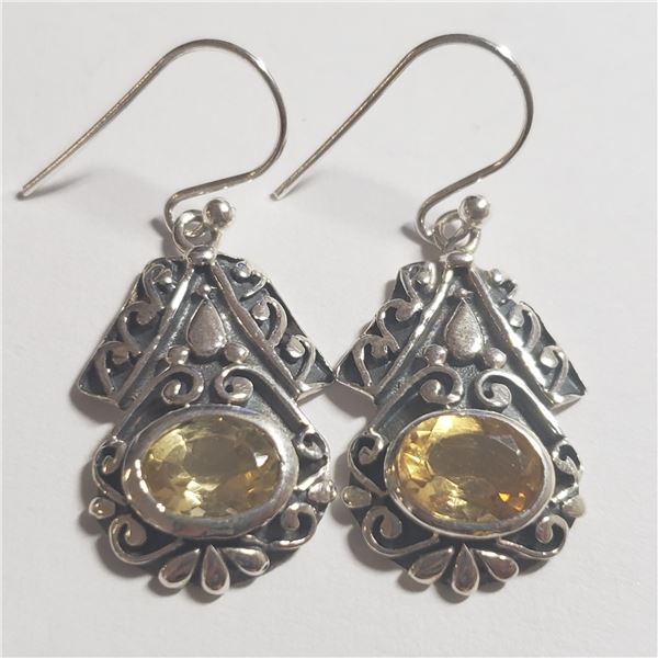 SILVER CITRINE  EARRINGS (WEIGHT 5.66G)