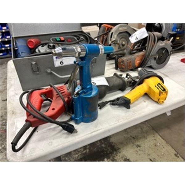 MILWAUKEE ELECTRIC SAWZALL, WAGNER ELECTRIC HEAT GUN, & BLUE PNEUMATIC RIVET GUN