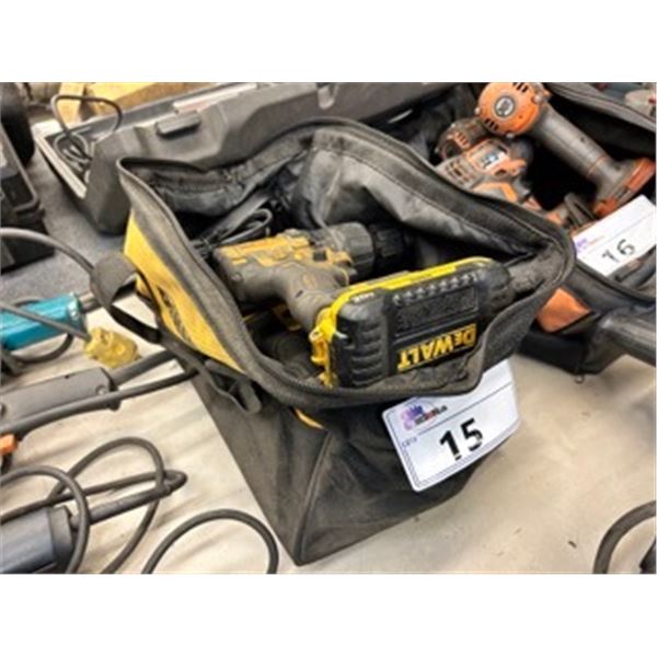 BAG OF ASSORTED DEWALT CORDLESS TOOLS INCLUDING: DEWALT DCD778 CORDLESS DRILL WITH BATTERY, DEWALT