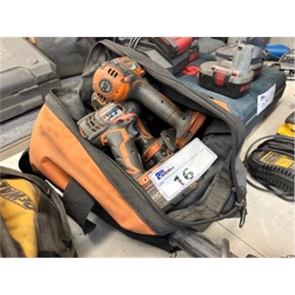 BAG OF ASSORTED RIDGID CORDLESS TOOLS INCLUDING: 2 RIDGID R86034 CORDLESS IMPACT DRIVERS WITH