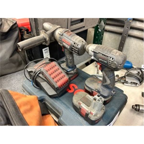 ASSORTED BOSCH CORDLESS TOOLS INCLUDING: BOSCH BRUTE CORDLESS DRILL WITH 2 BATTERIES, BOSCH