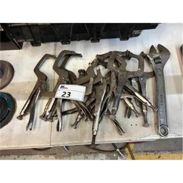 10 ASSORTED INDUSTRIAL VISE-GRIP CLAMPS & 15" EXTRA CRESCENT WRENCH