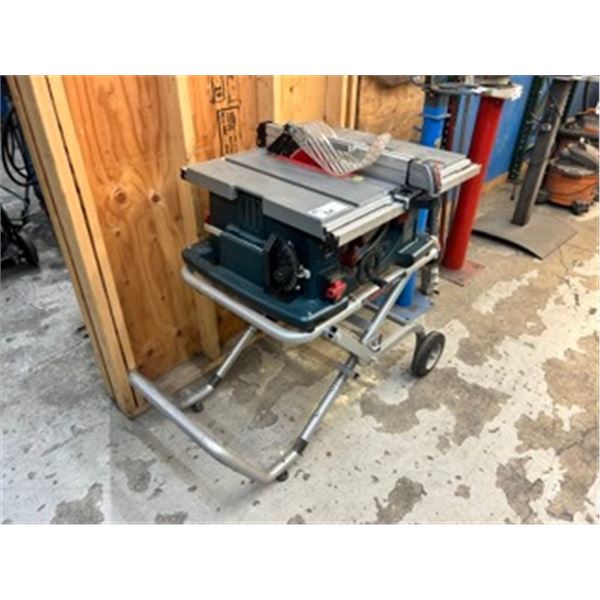 BOSCH 4100 ELECTRIC PORTABLE CONTRACTORS SAW ON BOSCH TS3000 GRAVITY RISE MOBILE SAW STAND