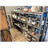 Image 2 : 4 BAYS OF GREY METAL 3 TIER 5' PRODUCT SHELVING WITH CONTENTS OF ASSORTED PAINTS, CHEMICALS, AND