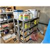 Image 1 : 2 GREY METAL 3 TIER 4' PRODUCT SHELVING WITH CONTENTS OF ASSORTED ELECTRICAL CABLE, EXTENSION