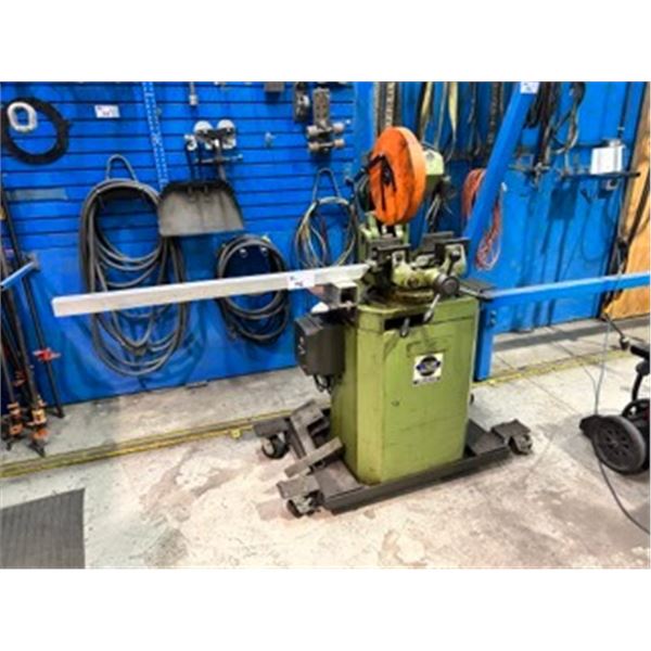 GENESSIS VARIABLE SPEED ELECTRIC INDUSTRIAL METAL CUTTING CHOP SAW ON MOBILE EQUIPMENT CART