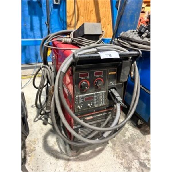 LINCOLN ELECTRIC POWER MIG 350MP INDUSTRIAL MIG WELDER WITH STINGER, FOOT CONTROL, HOSES, & GROUND