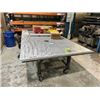 Image 1 : METAL 60"W X 145"L X 34"H MOBILE INDUSTRIAL WORK TABLE WITH METAL TOP PLATE & CONTENTS