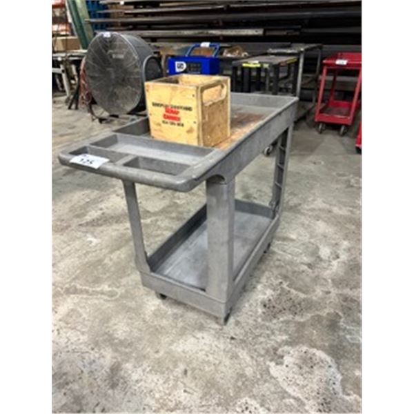 GREY PLASTIC 2 TIER MOBILE PRODUCT CART