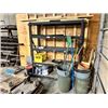 Image 2 : BLACK METAL 5 TIER ADJUSTABLE PRODUCT SHELVING UNIT WITH ASSORTED GARBAGE CANS, WOOD & 2 PALLETS OF