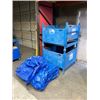 Image 2 : 2 BLUE METAL / WOOD STACKING PALLET BINS & LARGE BLUE INDUSTRIAL TARP