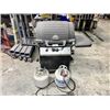 Image 1 : BROIL-MATE CAST 2 BURNER PROPANE OUTDOOR BARBEQUE, 2 PROPANE BOTTLES, & ROOFING TORCH