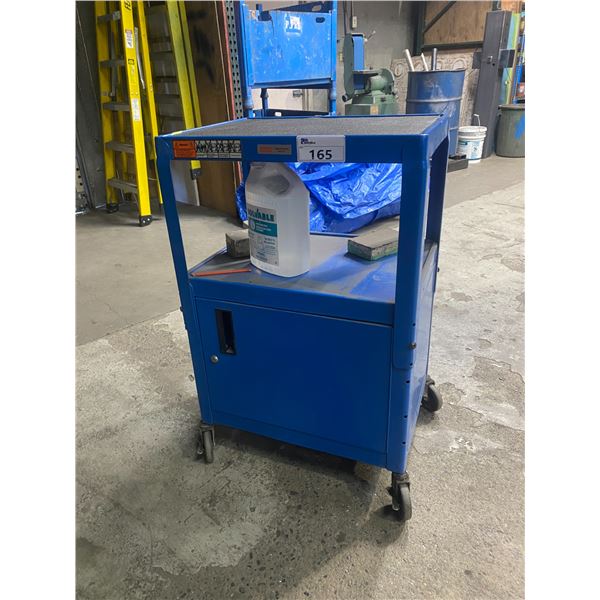 BLUE METAL 2 TIER ULINE MOBILE PRODUCT CART