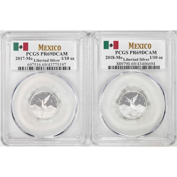 Lot of 2017-2018-Mo Mexico Proof 1/10 oz Silver Libertad Coins PCGS PR69DCAM