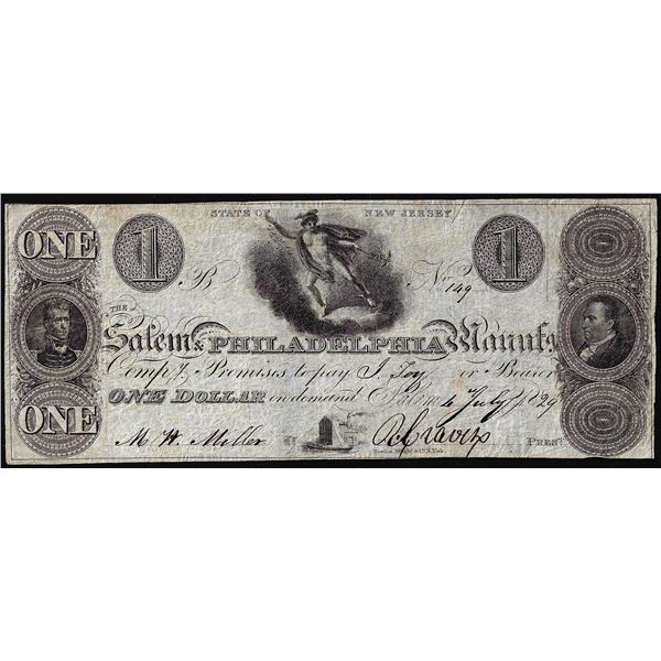 1829 $1 Salem & Philadelphia Manufacturing Compy Salem, NJ Obsolete Note
