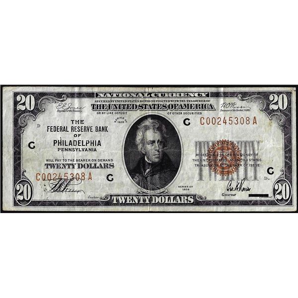 1929 $20 Federal Reserve Bank Note Philadelphia